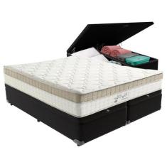 Cama Box com Baú Bege e Colchão Queen King Best Anjos, Preto