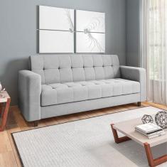 Sofá 03 Lugares Arezzo Suede Cinza Pés Chanfrado Tabaco D01 - D'Rossi