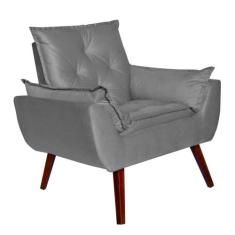 Poltrona Decorativa Pés Trapézio Opala Suede Cinza - Kasa Sofá