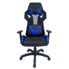 Cadeira Gamer Pelegrin Em Couro Pu Reclinável Pel-3014 Preta E Azul