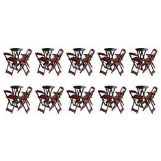Kit 10 Jogos De Mesa Bistrô De Madeira Dobrável Com 3 Banquetas - Imbuia