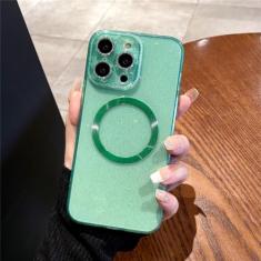 Luxo glitter macio caso de carga sem fio para iphone 14 13 12 11 pro max silicone magnético capa à prova de choque, verde, para iphone 11pro max