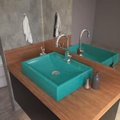 Kit Cuba Rt49 com Torneira Luxo 1195 Metal e Válvula Click 1 Polegada B e Sifão Pvc e Flexível Compa Azul Turquesa