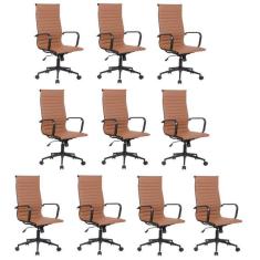Conjunto 10 Cadeiras de Escritório Presidente Sevilha com Base Office aço preto Rivatti Marrom