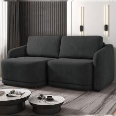 Sofá Cama Modulado Retrátil E Reclinável Varsóvia 176cm Veludo Cinza Chumbo G33 - Gran Belo