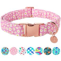 UP URARA PUP Daisy Summer Coleira para cachorro de algodão com fivela de metal para presente coleira rosa para meninas ou meninos pequenos, médios e grandes, cães fofos, duráveis e confortáveis coleiras para animais de estimação
