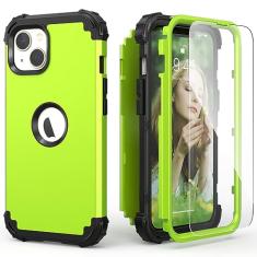 IDweel Capa para iPhone 15 com protetor de tela, luxuosa 3 em 1 à prova de choque slim fit híbrido proteção resistente com glitter capa rígida de policarbonato macio bumper capa de corpo inteiro,