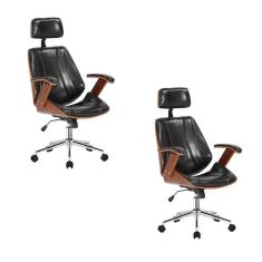 Kit 2 Cadeiras Escritório Presidente Giratória Kopenhagen Apoio Cabeça Preto