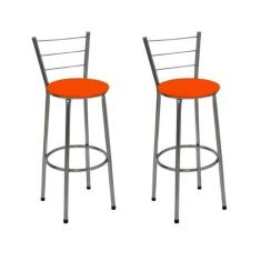 Kit 2 Banquetas Alta Cromada com Assento Laranja Fortmix