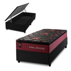 Conjunto Box Baú Toronto Preto 88x188x73 c/ Molas Ensacadas - King Hou
