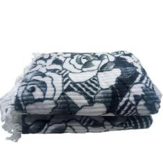 Colcha Chenille Canelada Com Franja 2,20X2,40M Cinza Jolitex, Poliéste