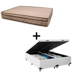 Cama Baú Casal 138 Bipartido Tecido Sintético Branco Com Colchão Polônia Bello Box - D28 66x138x188