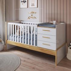 Berço Multifuncional 4 em 1 com 3 Gavetas Yan 100% Mdf Espresso Móveis Branco Brilho/Amêndoa