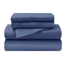 Superior Jogo de lençol de cama de algodão escovado de flanela, macio, quente, lençóis lisos modernos, decoração de quarto, 1 lençol de cima, 1 lençol com elástico alto, 1 fronha, solteiro GG, azul