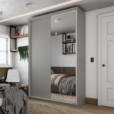 Guarda-Roupa Solteiro com 1 Espelho Geneve 2 pt 2 gv Cinza