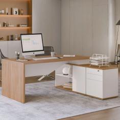 Mesa para Escritório Diretor em L 3 Gavetas 1 Porta Spring Yescasa