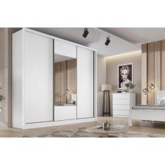 Guarda Roupa Casal 3 Portas de Correr e 4 Gavetas c/ Espelho Arezzo Pl