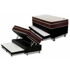 Cama Box Baú c/ Auxiliar Solteiro: Colchão Ortopédico Ortobom Exclusive + Base CRC Courano Black (88x188)