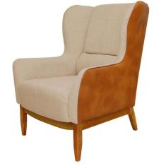 Poltrona Decorativa Fixa Base de Madeira Milena D02 Linho Bege C-129 M