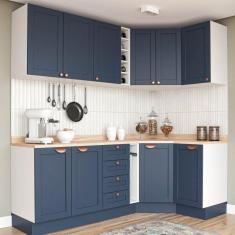 Cozinha Modulada 8 Peças 3 Aéreos 3 Balcões Adega e Toalheiro Arizona CabeCasa MadeiraMadeira Azul/Branco