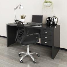 Mesa para Escritório 3 Gavetas Me4113 com Cadeira Diretor Tela Mesh Tok 3310 Preto
