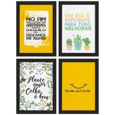 Quadros Frases Vida Feliz Moldura Preta 22x32cm 4un - Quartinhos