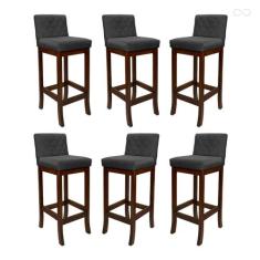 Kit 6 Banquetas Alta para Ilha de Cozinha Tóquio Madeira Maciça Matela