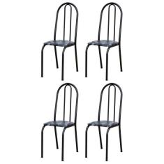 Kit 4 Cadeiras 050 América Cromo Preto/Florido - Artefamol