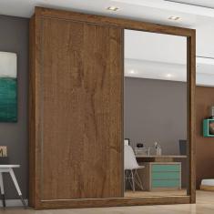 Guarda Roupa Solteiro com Espelho 2 Portas 4 Gavetas - Zurique-Braúna - Móveis Europa