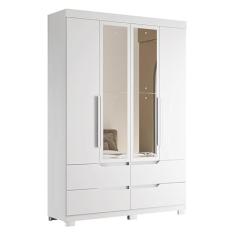 Guarda Roupa Solteiro Doble 4 Portas Branco Fosco com Espelho - Móveis Albatroz