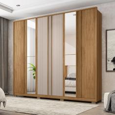 Guarda-roupa Casal Ripado 6 Portas 4 Gavetas com Espelho e Pés Suburban Espresso Móveis Buriti/Cinza