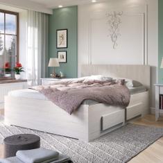 Cama Reta De Casal Com 4 Gavetas Ilan 1254 Carvalho Claro