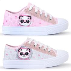 Kit 2 Tênis Infantil Feminino Panda Glitter Cano Baixo - LUKYS CALÇADO