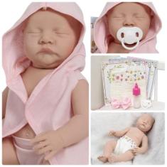 Boneca Tipo Reborn  Pode Dar Banho Realista Fofinha + Itens - Cegonha 