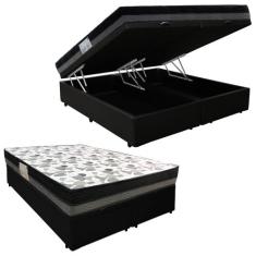 Cama Box Baú Casal Sintético Bipartido + Colchão Ortobom ISO Dupla Fac
