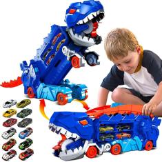Caminhão de brinquedo ABVSAB Toddler com transportador de carros de dinossauro 3-8Y