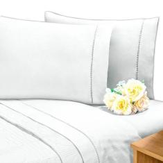 Lençol Ponto Palito Solteiro 200 Fios 3pçs - Gabriel, Branco