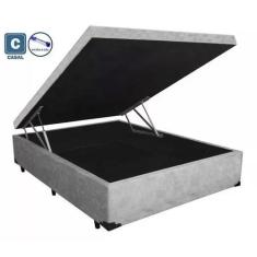 Cama Box Baú Casal em Sued Cinza  com Pistão A Gás - 138x188 - RR Colc
