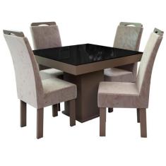 Conjunto Mesa Quadrada New Nevada com 4 Cadeiras Talismã, Tabaco/Preto