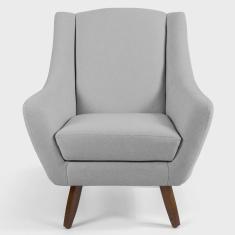 Poltrona Decorativa Sala de Estar Pés de Madeira Naomi Algodão Poliéster Cru G15 - Gran Belo