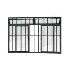 Janela Plus 4 Folhas Com Bandeira E Grade Vidro Liso 100cm X 120cm Brimak Preto
