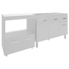 Cozinha Armário Balcão Gabinete De Pia Aline 120 Cm E Balcão Amanda Para Microondas E Forno Elétrico Branco