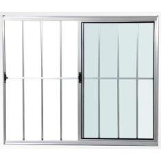 Janela 2 folhas 1,00x1,50 com grade no alumínio brilhante