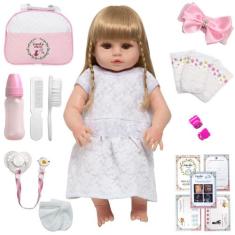 Boneca Reborn Laura Loira Vestido Branco Enxoval 20 Itens - Cegonha Re