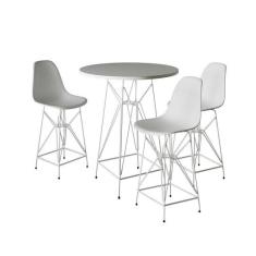 Jogo Mesa Bistrô Eames Branca 60Cm 3 Banquetas Branca Base Ferro Branc