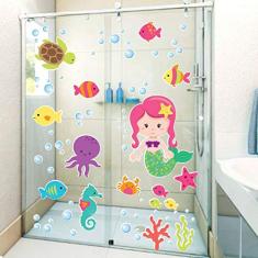 Adesivo Infantil Para Box Banheiro Fundo Do Mar Sereia