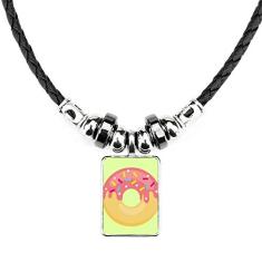 DIYthinker Colar rosa rosquinha sobremesa doce pingente de corda de couro torque joia