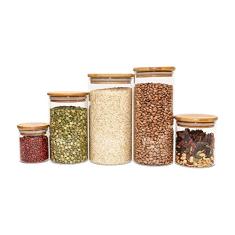 POTES DE VIDRO P/MANTIMENTOS C/TAMPA BAMBU OIKOS - 5 PÇS