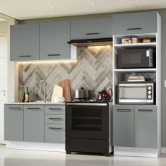 Armário De Cozinha Completa 270cm Branco/cinza Agata Madesa 08 Branco/cinza