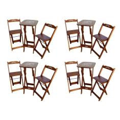 Kit 4 Conjuntos Bistrô Mesa Com 2 Banquetas Dobráveis De Madeira Personalizada Jack - Imbuia Marrom